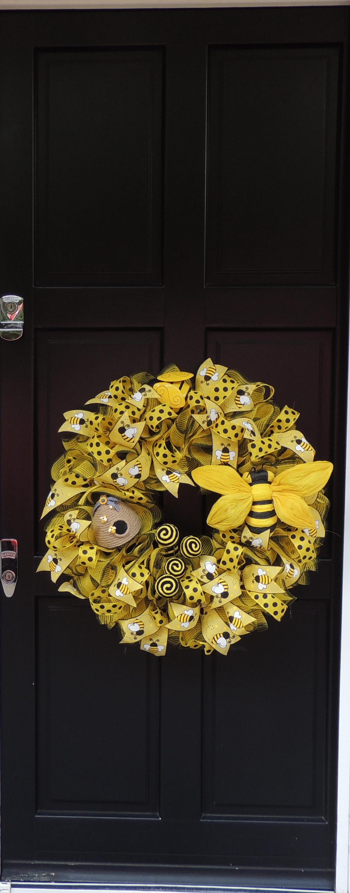 Luxury Large Bumblebee Bee Front Door Wreath Summer Spring Decor Hanger ...