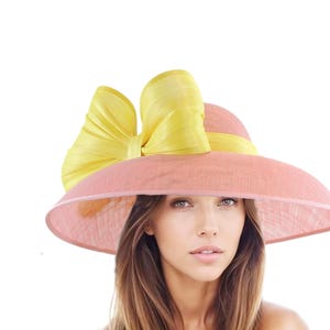 Olive Green Dusty Blush Pink Kentucky Derby Hat Ascot Lunch Church Woman Tea Garden Party Wide Brim Wedding Bow Headwear Elegant Fancy Dark