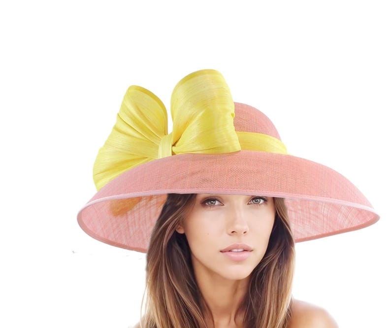 Olive Green Dusty Blush Pink Kentucky Derby Hat Ascot Lunch Church Woman Tea Garden Party Wide Brim Wedding Bow Headwear Elegant Fancy Dark