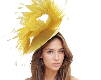 Lemon Yellow Statement Fascinator Royal Ascot Kentucky Derby Weddings Cocktail Tea Cocktail Party Ladies Day Formal Headpiece Headwear