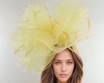 Yellow Kentucky Derby Hat,Lemon Yellow Ascot Hat,Canary Fascinator Hat,Saffron Headband Fascinator,Yellow Wedding Hat,Formal Occasion Hat