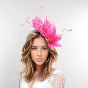 Hot Pink Fuchsia Lime Green Crystal Fascinator Hat Kentucky Derby Ascot Wedding Cocktail Tea Party Feather Formal Dress Fancy Headband Races