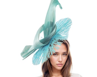 Turquoise Aqua Saucer Disc Kentucky Derby Fascinator Hat Royal Ascot Wedding Hatinator Cocktail Formal Womens Races Tea Party Hats Custom