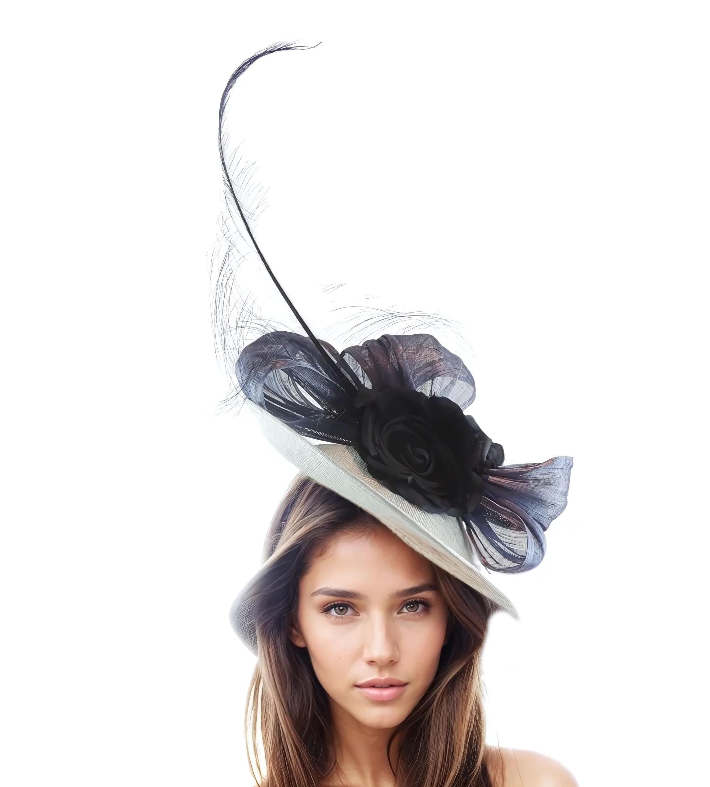White Navy Blue Bow Feather Fascinator Hat Headband for  display picture 1