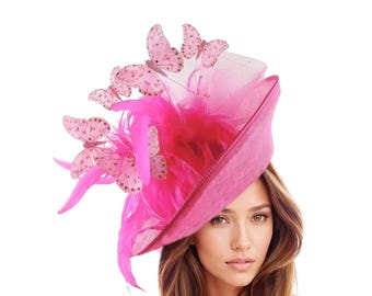 Cerise Bright Hot Pink Kentucky Derby Hat Saucer Hatinator Ascot Feather Fascinator Race Day Society Hight Tea Party Formal Wedding Garden