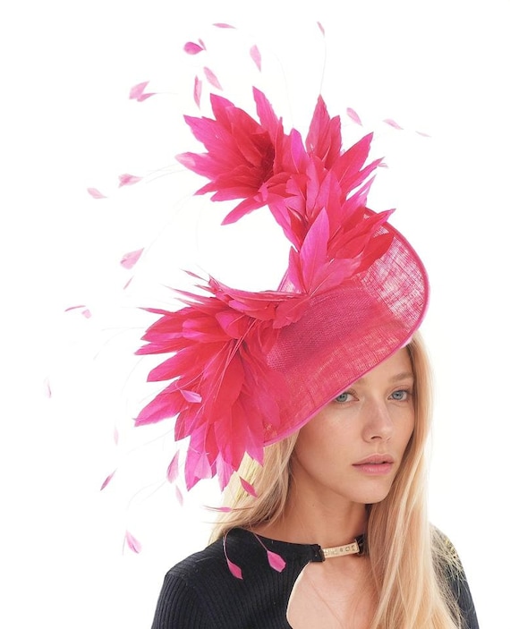 Vibrant Pink Fascinator Hat with Dramatic Curves Fifi Fascinator - Vibrant Two-Tone Lightweight Kentucky  main image 2