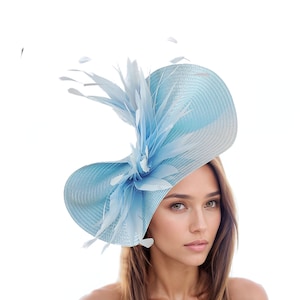 Sky Baby Blue Aqua Saucer Disc Kentucky Derby Fascinator Hat Royal Ascot Wedding Hatinator Cocktail Formal Womens Races Tea Party Headband