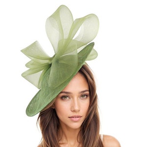 Olive Green Saucer Disc Kentucky Derby Fascinator Hat Royal Ascot Wedding Hatinator Cocktail Formal Womens Races Tea Party Hats Headwear