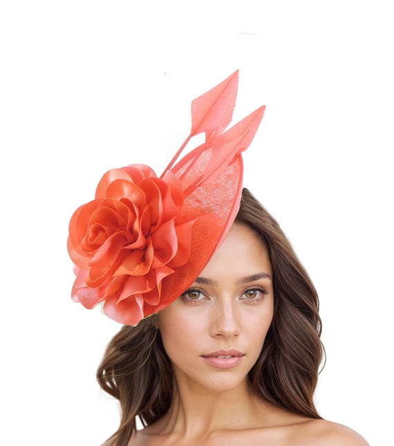 Coral Pale Orange Tangerine Womens Kentucky Derby Fascinator  display picture 3