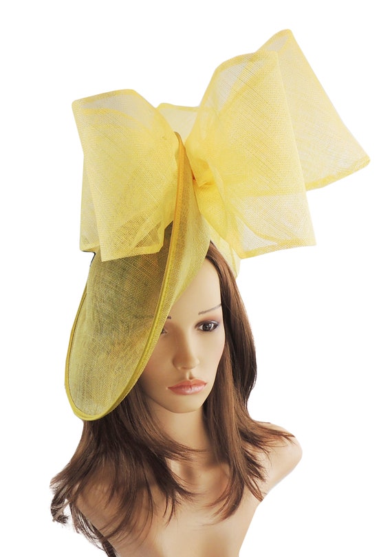 Hatsbycressida Lemon Yellow Tatiana Fascinator Hat for Kentucky Derby, Oaks , Weddings and Parties on A Headband