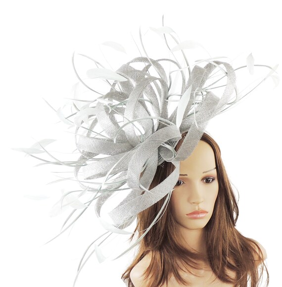Ostrich Metallic Silver Fascinator Hat 
