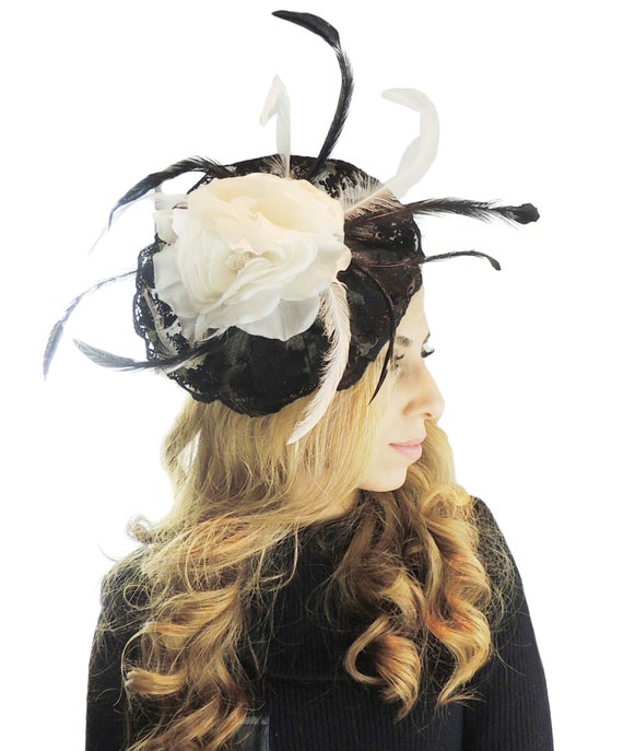 Black and Cream Fascinator Hat for 