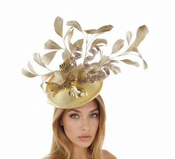 Metallic Gold Kentucky Derby Hat Ascot Fascinator Champagne  display picture 3