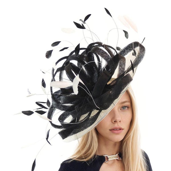 Black Cream Hatinator Fascinator Royal Ascot Kentucky Derby Melburne Cup Dubai Weddings Cocktail Party Ladies Day Headpiece Headwear Hat