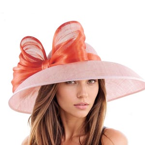 Olive Green Dusty Blush Pink Kentucky Derby Hat Ascot Lunch Church Woman Tea Garden Party Wide Brim Wedding Bow Headwear Elegant Fancy Dark