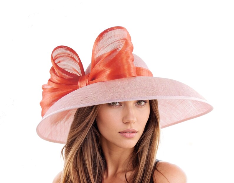 Olive Green Dusty Blush Pink Kentucky Derby Hat Ascot Lunch Church Woman Tea Garden Party Wide Brim Wedding Bow Headwear Elegant Fancy Dark
