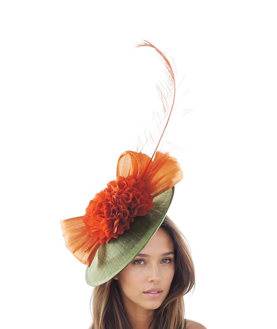 Derby Orange Feathered Women\'s Hat Kentucky Derby custom hat Orange Kentucky Derby Hats - Wedding Fascinator, Race Hat  main image 4