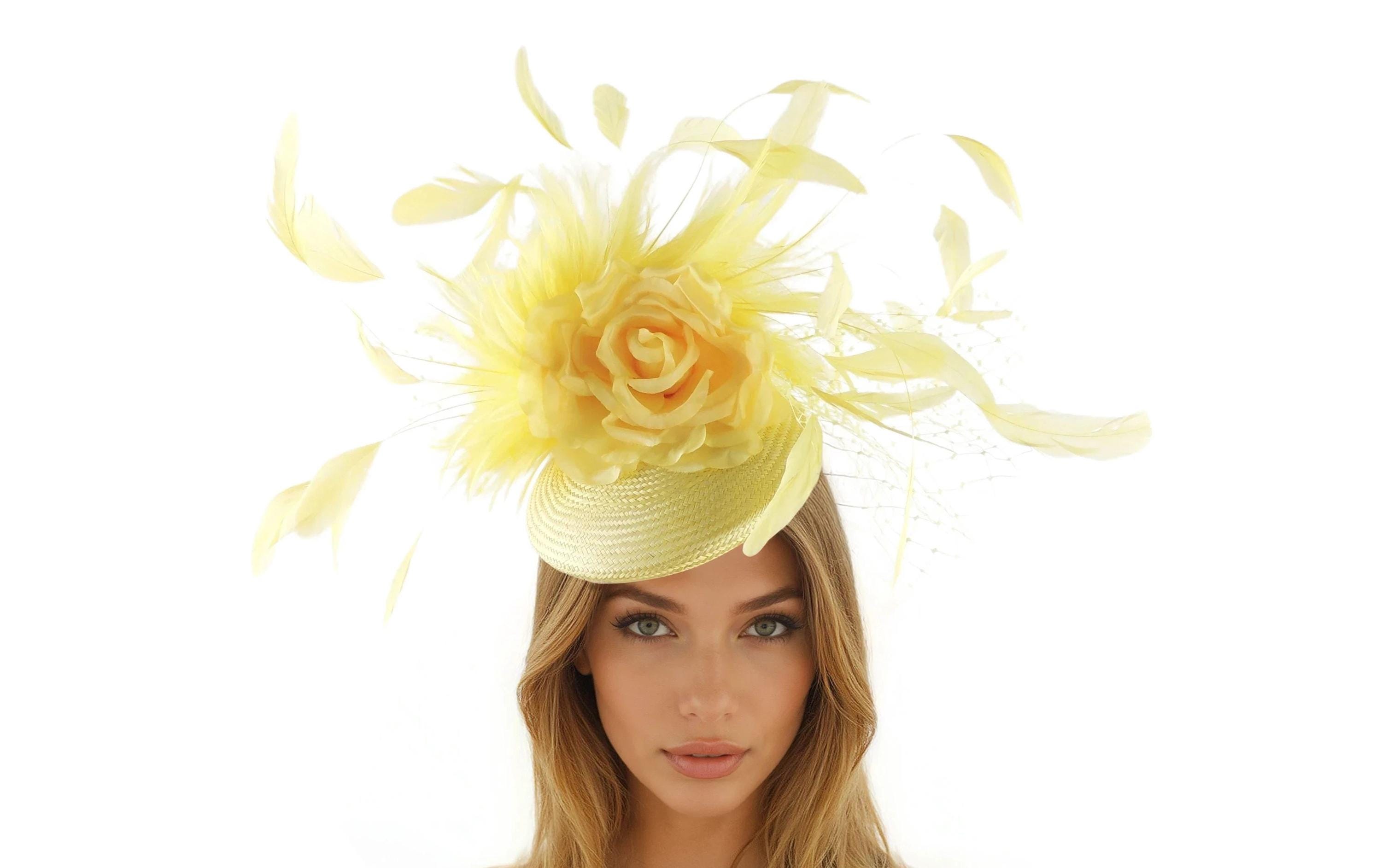 Yellow Floral Button Fascinator Hat - Kentucky Derby Easter Church Tea Ascot Kentucky Derby Hat, Mauve Pink Gold White Floral Royal Ascot  main image 3