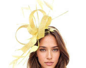 Limón amarillo mujeres Kentucky Derby Royal Ascot Fascinator sombrero jardín fiesta de té boda diadema cóctel declaración tocado carreras formal