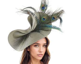 Dark Sage Green Peacock Teal Statement Hatinator Womens Kentucky Derby Hats Wedding Royal Ascot Fascinator Headpiece Ladies Day Headwear Hat