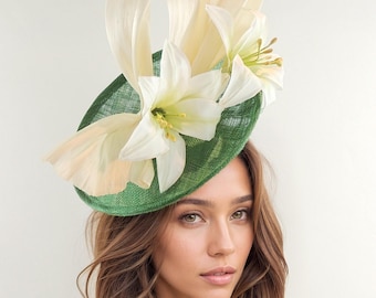 Elegant Ivory Cream and Teal Aqua Green Fascinator Derby Church Tea Formal Hat M508 ( Turquoise Aqua Hat) Kentucky Derby Hat, Church Hat  main image 4