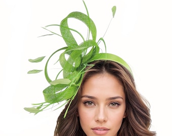 Dark Lime Green Womens Kentucky Derby Royal Ascot Fascinator Hat Garden Party Wedding Headband Cocktail Statement Race Formal Ladies KY Hat