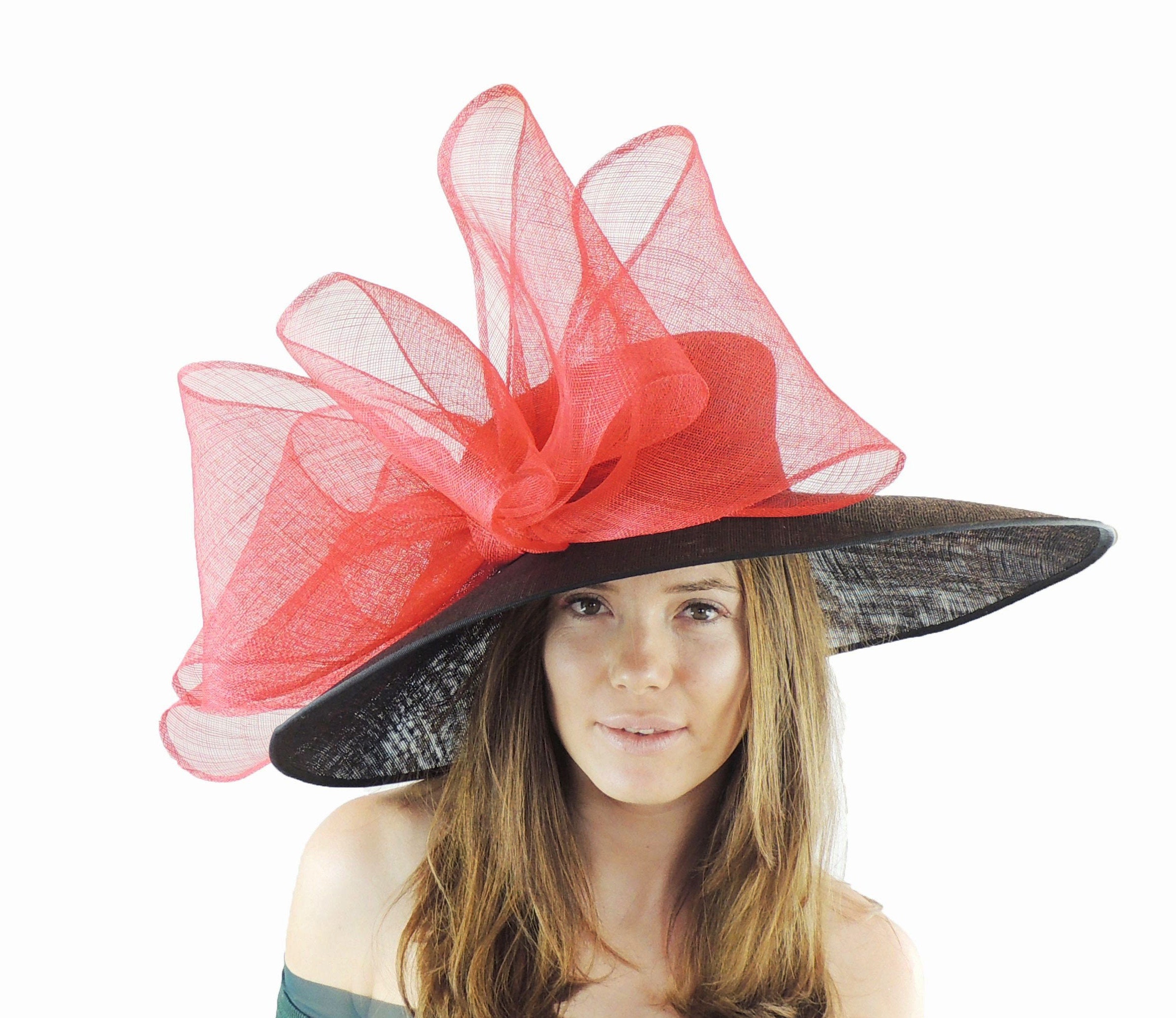 Black \u0026 Red Biffo Bow Hat for Weddings 