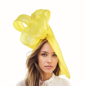 Lemon Yellow Bow Saucer Disc Kentucky Derby Fascinator Hat Royal Ascot Wedding Hatinator Cocktail Formal For Womens Races Tea Party Hats