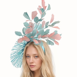Pale Pink Kentucky Derby Fascinator,Pink Derby Hat,Blue Ascot Hat,Turquoise Wedding Hat,Pink Hat Woman,Pink Tea Party Hat,Aqua Formal Hat