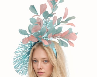 Pale Pink Kentucky Derby Fascinator,Pink Derby Hat,Blue Ascot Hat,Turquoise Wedding Hat,Pink Hat Woman,Pink Tea Party Hat,Aqua Formal Hat