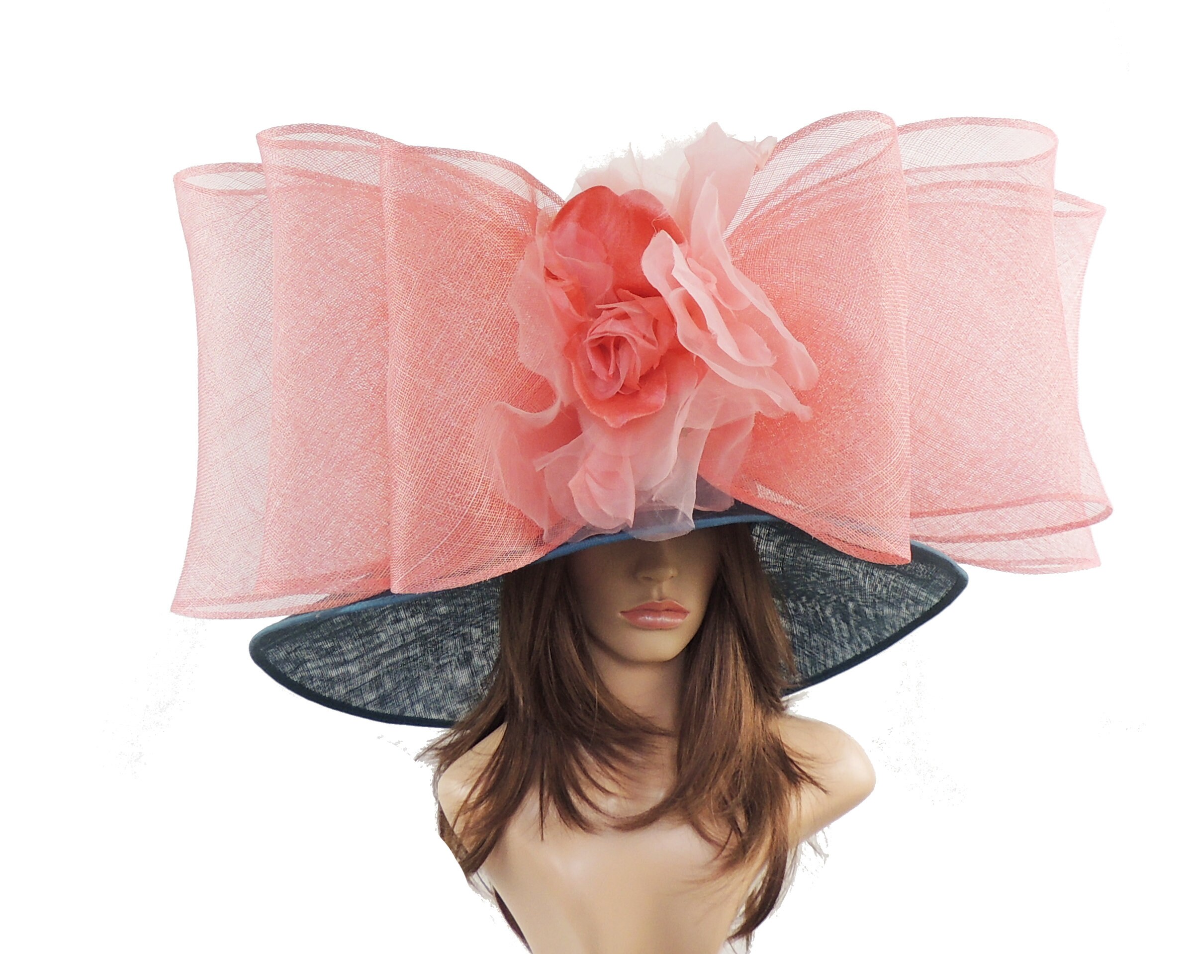 Selaphiel Navy \u0026 Coral Hat for Weddings 