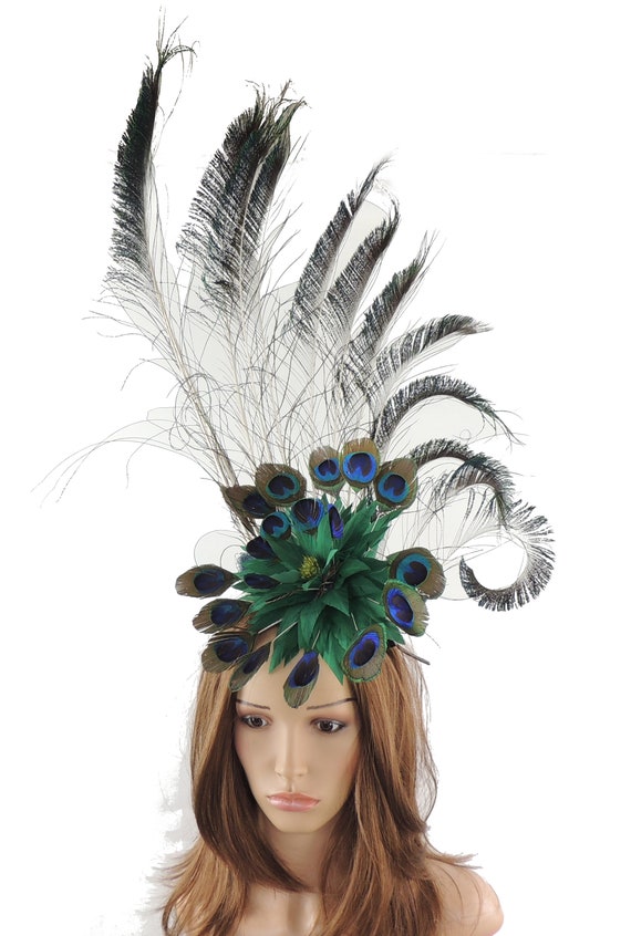 Jade Peacock Green Iris Fascinator Hat 