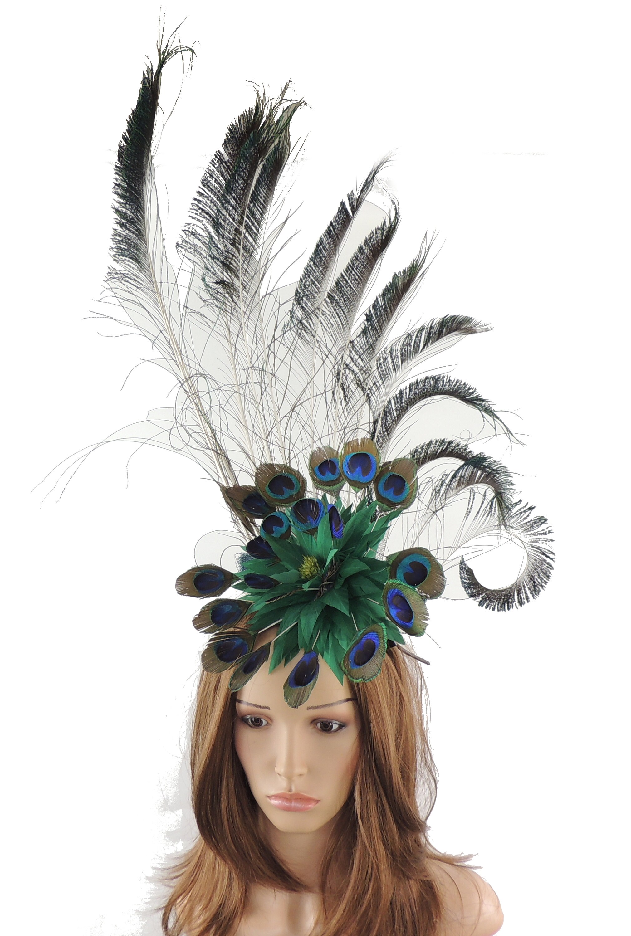 Jade Peacock Green Iris Fascinator Hat 