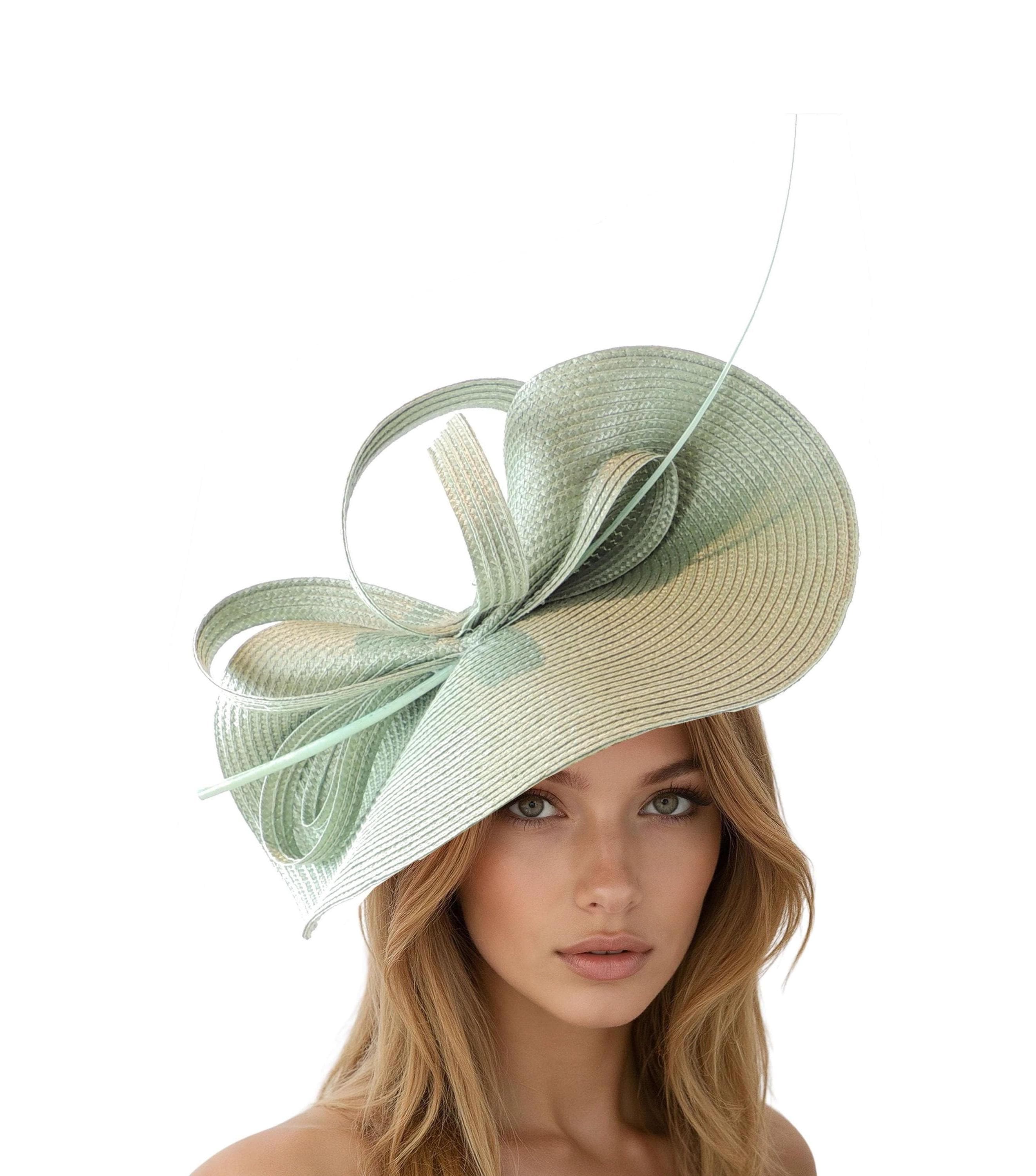 Statement Sage Green Fascinator by Big Day Hat Designs Sage Light Pale Green Statement Fascinator Womans Hat  main image 2