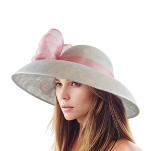 Olive Green Dusty Blush Pink Kentucky Derby Hat Ascot Lunch Church Woman Tea Garden Party Wide Brim Wedding Bow Headwear Elegant Fancy Dark