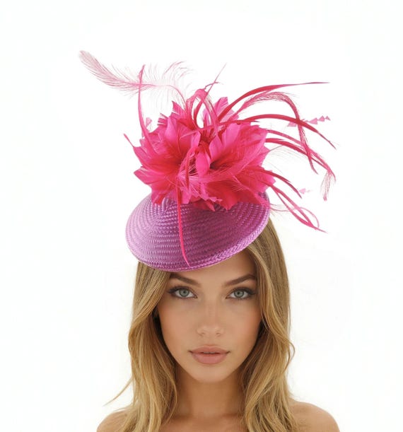 Fuchsia Pink Magenta Feather Kentucky Derby Fascinator Hat 
