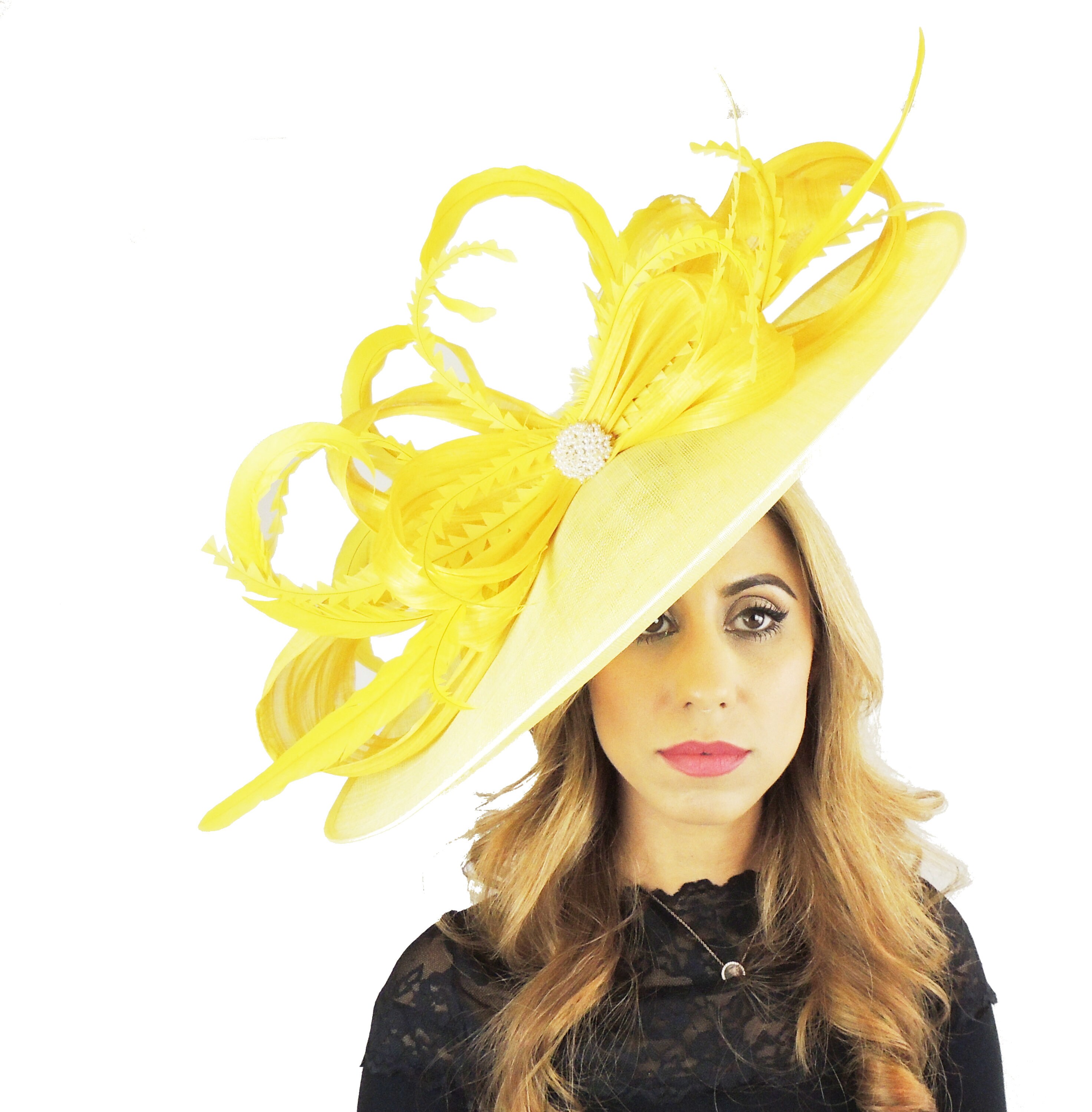 Hatsbycressida Yellow Ophelia Fascinator Hat for Kentucky Derby,Melbourne Cup, Ascot (20 Colors avail)