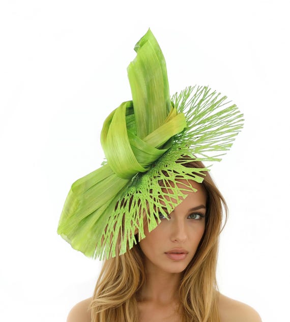 Kentucky Derby Oaks Feather Fascinator Hat | Elegant Formal Occasion Headpiece Lime Green Cream Feather Kentucky Derby Fascinator Hat  main image 4