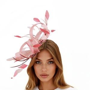 Blush Pink Red Kentucky Derby Hat Ascot Fascinator Headband High Tea Polo Race Day Statement Feather Headpiece Woman Mother Bride Groom