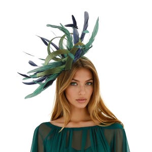 Sombrero verde oliva para el Derby de Kentucky, tocado Ascot azul marino, tocado de boda verde oscuro, sombrero azul llamativo, sombrero para mujer, ocasión formal.