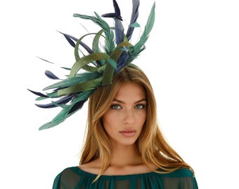 Cappello verde oliva per il Kentucky Derby, fascinator blu navy per Ascot, fascinator verde scuro per matrimoni, cappello blu di tendenza, cappello da donna, occasioni formali