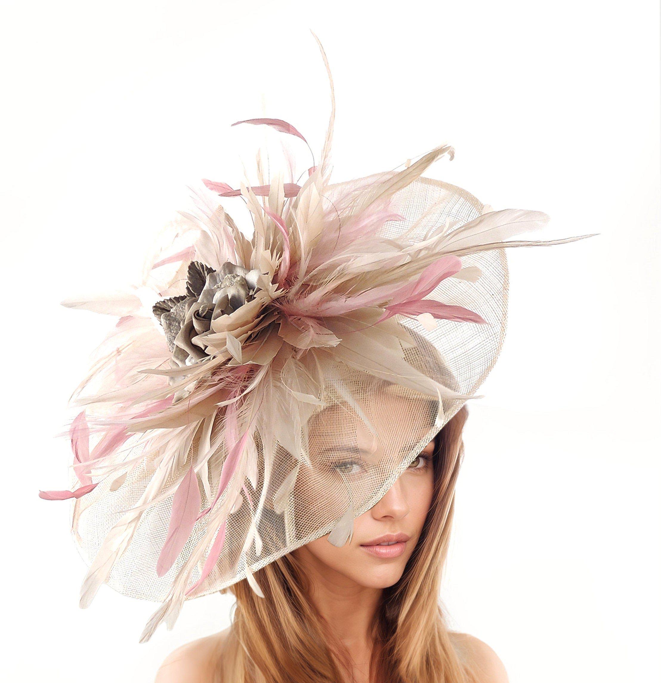 Mink Beige Dusty Blush Pink Feather Kentucky Derby  display picture 2