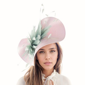 Candy Pink Sage Green Saucer Disc Kentucky Derby Fascinator Hat Royal Ascot Wedding Hatinator Cocktail Formal Womens Races Tea Party Ladies
