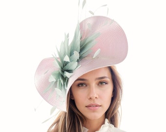 Candy Pink Sage Green Saucer Disc Kentucky Derby Fascinator  display picture 1