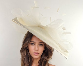 Cream Ivory Off White Statement Hatinator Kentucky Derby Fascinator Womens Ascot Headwear Ladies Day Hats Formal Occasion Fancy Hat Races