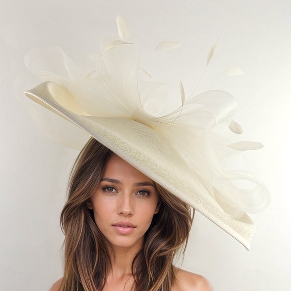 Cream Ivory Off White Statement Hatinator Kentucky Derby Fascinator Womens Ascot Headwear Ladies Day Hats Formal Occasion Fancy Hat Races