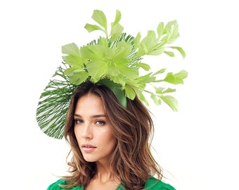 Lime Green Kentucky Derby Hat, Light Green Ascot Hat,Green Tea Party Hat, Dark Green Formal Occasion Hat,Lime Saucer Hat,Fascinator Headband