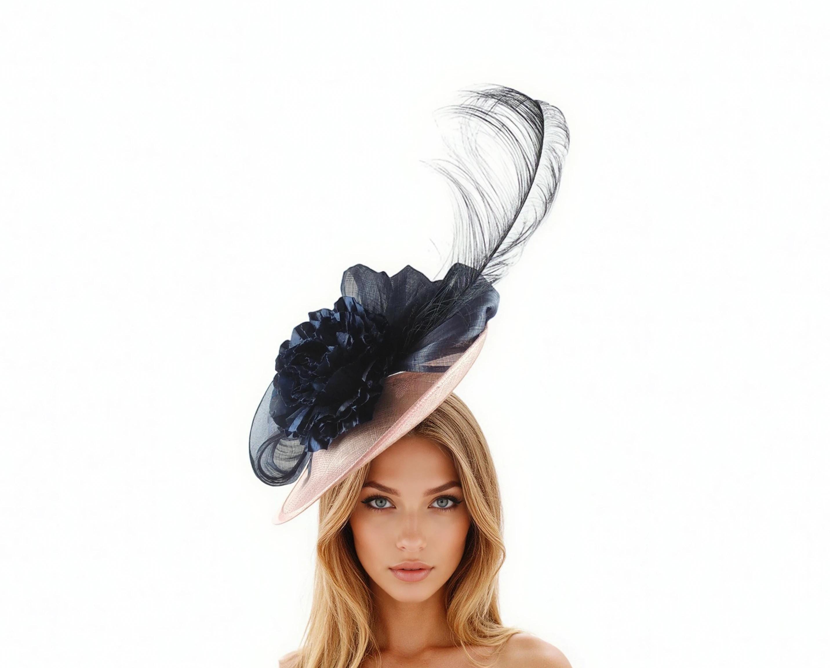 Elegant Black and Light Blue Women\'s Dress Hat with Feather Accent- Roma Wholesale BW834 Glamour Robe for your store - Faire main image 4
