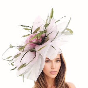 Pink Olive Green Hatinator Fascinator Royal Ascot Kentucky Derby Melburne Cup Dubai Wedding Cocktail Party Ladies Day Headpiece Headwear Hat