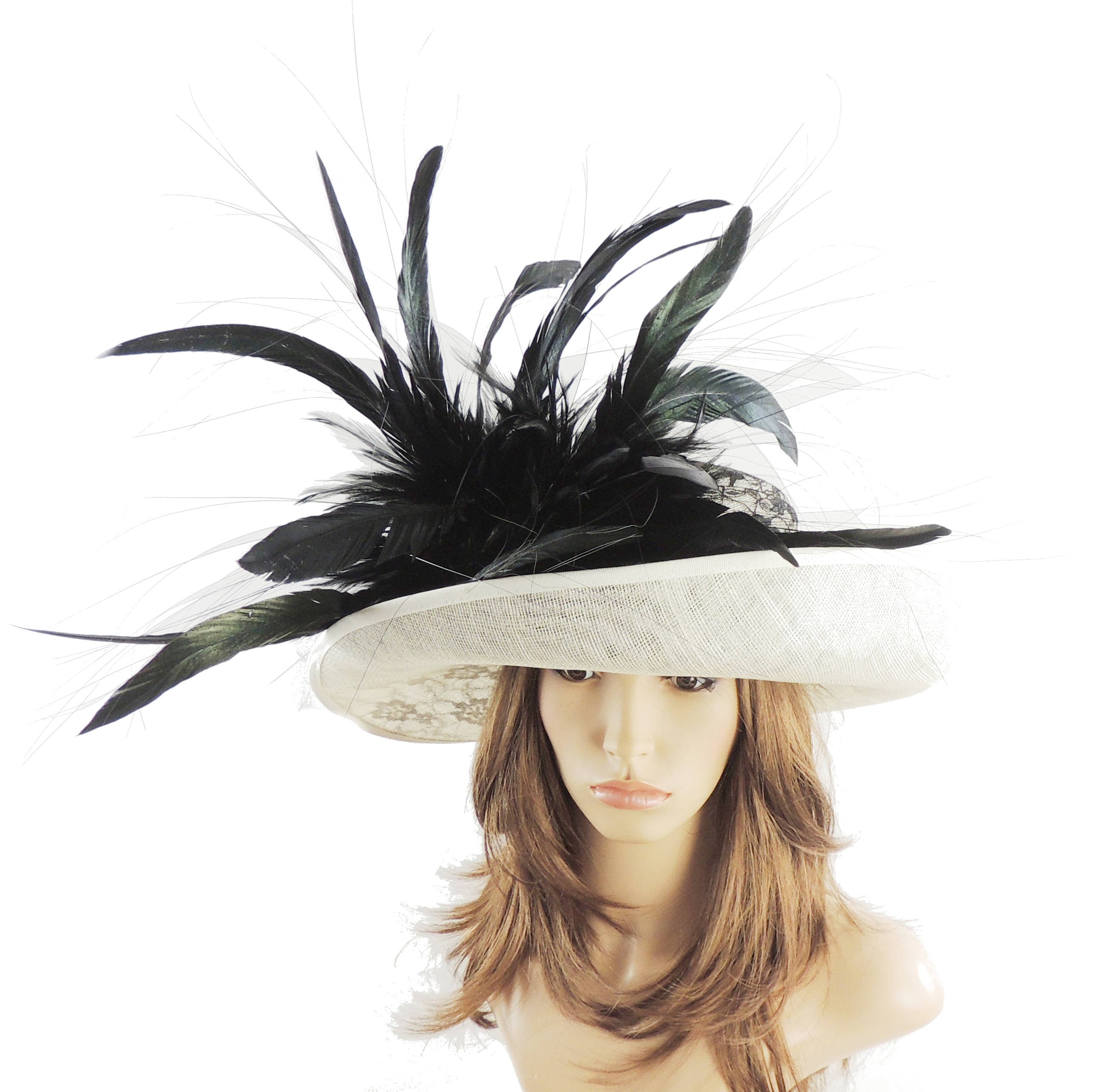 Black Lace Cream Hat for Weddings Races 